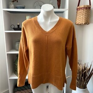 Burnt Yellow V-Neck Sweater Autumn Dark Academia Cotton Blend